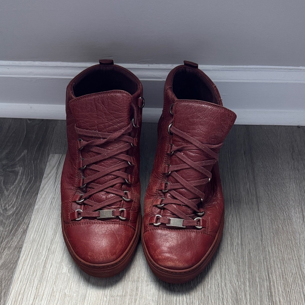 Balenciaga Men's Burgundy Leather Sneakers